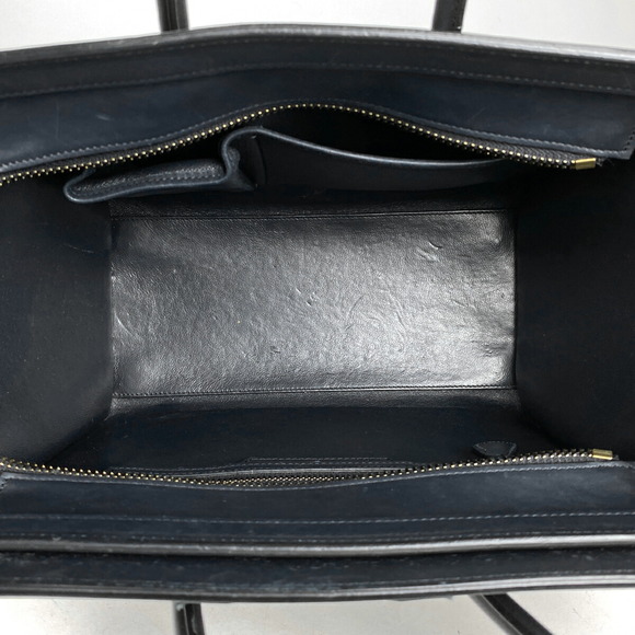 Celine Luggage Micro Shopper Leather Tote Handbag Khaki Blue White - Picture 7 of 7